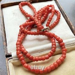 Victorian Dark Red Coral two row necklace on 15ct, 15k, 625 gold barrel clasp