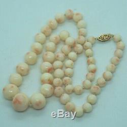 Victorian Deco Vintage 14k Gold Large REAL Angel Skin Coral Bead Necklace 18