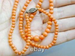 Victorian Graduated Carved Round Natural Salmon Coral Bead Necklace 19