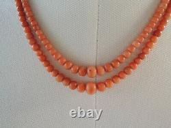 Victorian Graduated Dual Strand Salmon Coral Bead Necklace Gold/Silver 835 Clasp