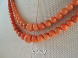 Victorian Graduated Dual Strand Salmon Coral Bead Necklace Gold/Silver 835 Clasp