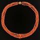 Victorian Mediterranean Coral Beaded 3 String Necklace With 18k Yellow Gold