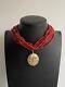 Victorian Multi Strand Corallium Rubrum Red Precious Coral Necklace With Moon Face