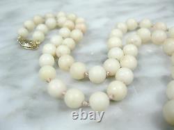 Victorian Natural Blush Angel Skin Coral Beaded Necklace 14k Gold Clasp 18 3/4