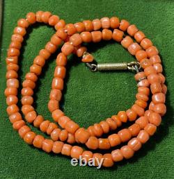 Victorian Natural Carved Red Salmon Coral Beads 16 Choker 9g Necklace 12a 4.3