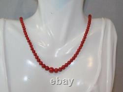 Victorian Natural Red Oxblood Coral Graduated Bead 9ct Gold Necklace 11b 136