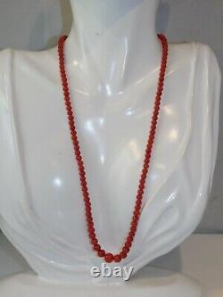 Victorian Natural Red Oxblood Coral Graduated Bead 9ct Gold Necklace 11b 136