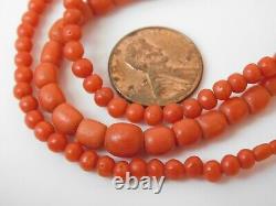 Victorian Natural Red Salmon Coral Graduated Bead 9ct Gold 23 Necklace 11b 137d
