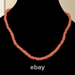 Victorian Natural dark Salmon Pink Coral Beaded Necklace on gold metal clasp