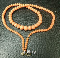 Victorian Naturally pink Mediterranean Coral Beads Necklace 18 3/4
