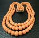 Victorian Naturally Salmon Pink 3 Strands Coral Beads Necklace 16 1/2
