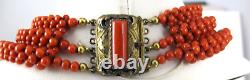 Victorian Wide Natural Red Coral Bead Collar Necklace 800 Silver Vermeil