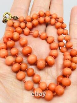 Victorian necklace genuine CORAL beads undyed natural colour 23g
