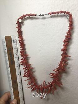 Vintag 925 Sterling Silver Genuine Salmon Coral Branch Beaded Necklace 19, 45g