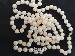 Vintage 100 cm Angel Skin Coral Peru Opal Necklace 14k Gold Clasp 8mm Beads 62gr