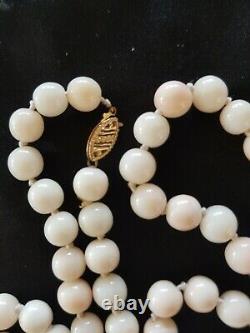 Vintage 100 cm Angel Skin Coral Peru Opal Necklace 14k Gold Clasp 8mm Beads 62gr