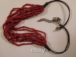 Vintage 10 Strand Deep Red Coral Choker Necklace 18G 1,000 Bead Necklace