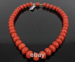 Vintage 11mm Natural Untreated Red Ox Blood Coral & 10K Yellow Gold Necklace