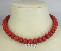 Vintage 11mm Natural Untreated Red Ox Blood Coral & 10K Yellow Gold Necklace