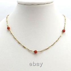 Vintage 14K Gold Mediterranean Red Sea Coral Bead Stations Chain Necklace 16in