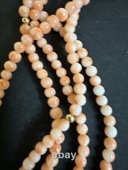Vintage 14K Gold Multi Strand Angel Skin Coral Bead Necklace & Bracelet