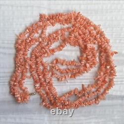Vintage 14K Three Strand Salmon Pink Coral Beaded Necklace 22