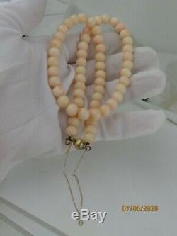 Vintage 14K Yellow Gold Italian Genuine Beaded Angel Skin Coral Necklace