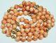 Vintage 14k Yellow Gold Salmon Angel Skin Coral 8.5mm Bead 35 Strand Necklace