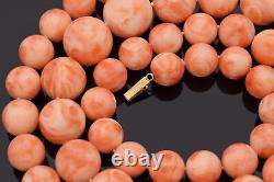 Vintage 14K Yellow Gold Salmon Coral Large 12-18 mm Long Beaded Necklace 213.2G