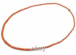 Vintage 14K Yellow Gold Salmon Coral Long Beaded Strand Necklace 36.7 Gr 28.75