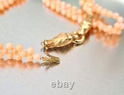 Vintage 14ct Yellow Gold Angel Skin Coral Bead Necklace With Big Cat Lion Clasp