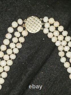 Vintage 14k 3-strand Long Angel Skin Coral Shell Bead Beaded Necklace White Pink