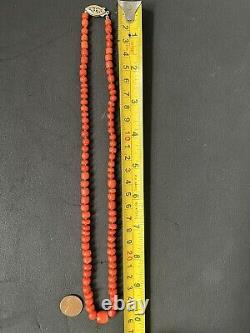 Vintage 14k GF Oxblood Red Undyed Coral Bead Necklace 27 Grams 20 Antique