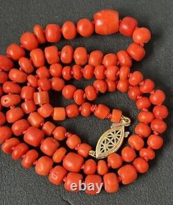 Vintage 14k GF Oxblood Red Undyed Coral Bead Necklace 27 Grams 20 Antique