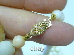Vintage 14k Gold Angel Skin Coral Bead 9mm Hand Knotted Necklace 60 132 grams