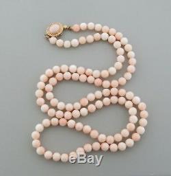 Vintage 14k Gold Angel Skin Coral Bead Necklace Strand 7 mm 28