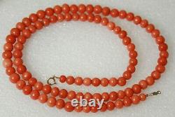 Vintage 14k Gold Clasp Undyed Natural Salmon Orange Coral Bead Necklace 19