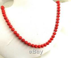 Vintage 14k Gold Diamond 50Ct 7. Mm Beaded Sardinian Coral Necklace 26 52.2gms