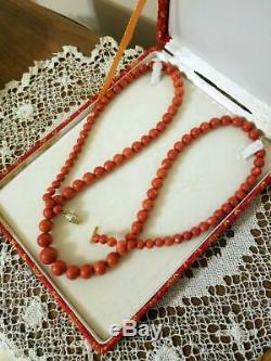 Vintage 14k Gold Diamond Red Coral Bead Necklace, 119 G