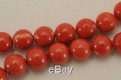 Vintage 14k Gold Diamond Red Coral Bead Necklace, 119 G