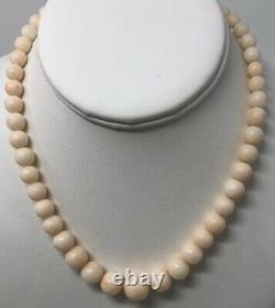 Vintage 14k Gold Filigree Angel Skin Pink & White Coral Graduated Bead Necklace