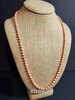 Vintage 14k Gold Round Bead Pink Angel Skin Coral Necklace