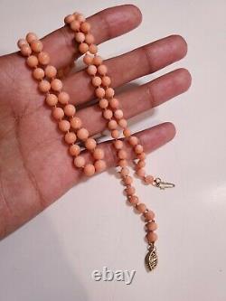 Vintage 14k Gold Round Bead Pink Angel Skin Coral Necklace