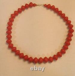 Vintage 14k Gold clasp faux carnelian / coral bead collar necklace
