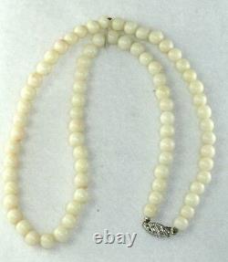 Vintage 14k White Gold 6mm Angel Skin Coral Beads Necklace 16 Inch
