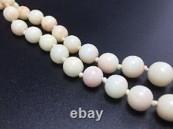Vintage 14k Yellow Gold Angel Skin Coral Graduated Beaded Double Strand Necklace