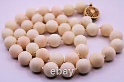 Vintage 14k Yellow Gold Clasp ANGEL SKIN CORAL Bead Necklace, 9mm, 19