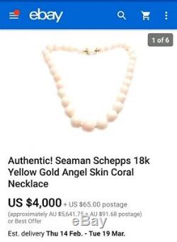 Vintage 155ct 14K Yellow Gold Italian Genuine Beaded Angel Skin Coral Necklace