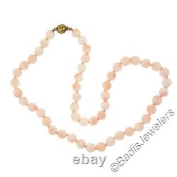 Vintage 16.5 8.5mm Angle Skin Bead Coral Strand Necklace with 14k Gold Clasp