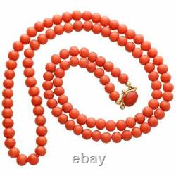 Vintage 1880s Red Coral and 10kt Yellow Gold Over 22 Necklace For Women's